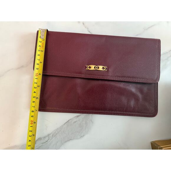 Vintage Genuine Leather Burgundy Clutch Bag with Gold Hardware Made in Italy - Picture 3 of 6